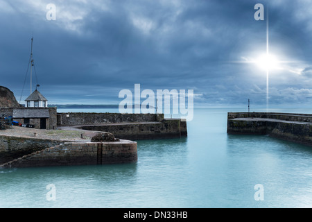 Night time at Charlestown Habour an historic port in Cornwall Stock Photo