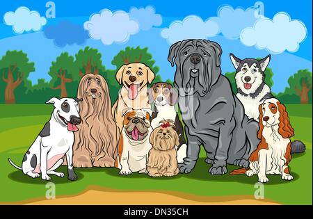 purebred dogs group cartoon illustration Stock Vector