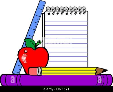 school books apple pencil Stock Vector Art & Illustration, Vector Image ...