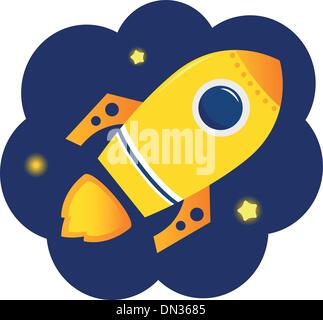 Cartoon stylized Rocket in space with stars Stock Vector