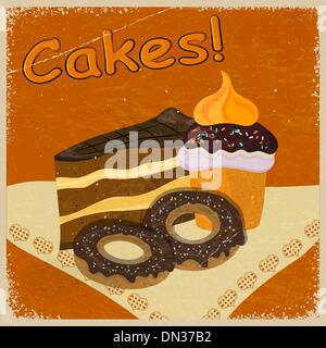 Vintage background image of a piece of cake and cookies on a nap Stock Vector