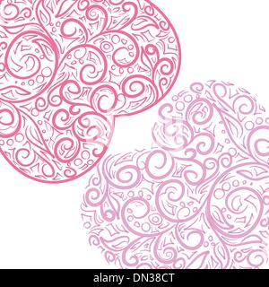 two pink hearts on lilac background Stock Vector