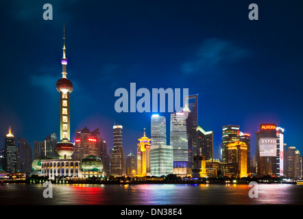 Shanghai pudong Skyline with Oriental Pearl illuminated at night PRC, People's Republic of China, Asia Stock Photo