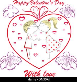 boy with flower and girl with heart, vector illustration Stock Vector ...