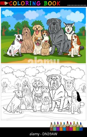 purebred dogs cartoon for coloring book Stock Vector