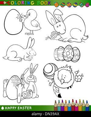 easter cartoon themes for coloring Stock Vector