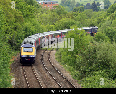 Train on a viaduct on the outskirts of Stroud, Gloucestershire Stock Photo