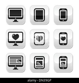Responsive website design - computer screen, mobile, tablet buttons set Stock Vector