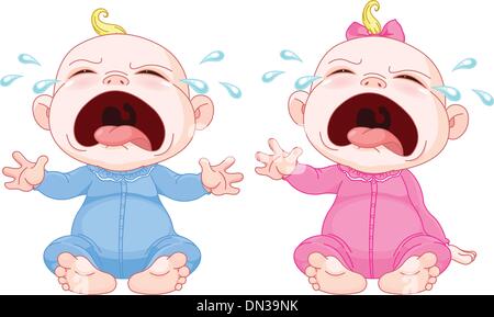 Crying baby twins Stock Vector