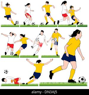 12 Female Soccer Silhouettes Set Stock Vector