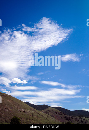 Blue sky with wispy clouds over Salida, Colorado, USA Stock Photo