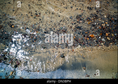 Macro, or close-up, Arkansas RIver runs through the historic district of the small mountain town of Salida, Colorado, USA Stock Photo