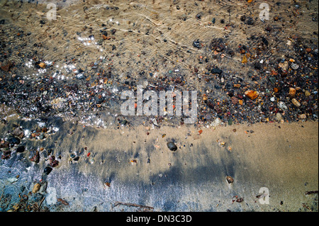 Macro, or close-up, Arkansas RIver runs through the historic district of the small mountain town of Salida, Colorado, USA Stock Photo