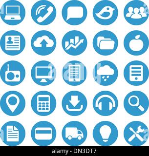 Icons for web site in blue circle. Stock Vector