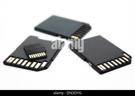 Different size memory cards on white background Stock Photo