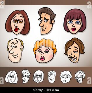 cartoon people heads set illustration Stock Vector