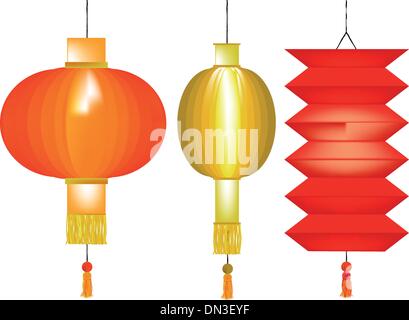 Three Chinese Paper Lanterns Stock Vector