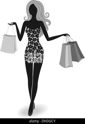 Silhouette of a shopping girl Stock Vector