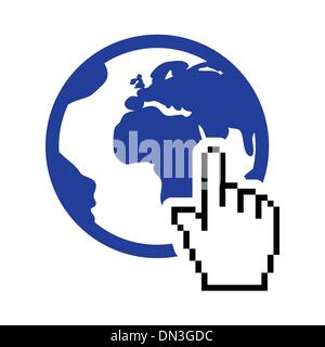 Globe, earth with cursor hand vector icon Stock Vector
