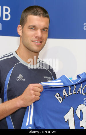 Aug 01, 2006; Beverly Hills, CA, USA; German midfielder MICHAEL BALLCK holds up his new Chelsea jersey at a press conference in Beverly Hills to talk about his joining the Chelsea Football Club. Chelsea FC are in Southern California for training camp before heading to Chicago to take on the Major League Soccer All-Star team on August 5th. Mandatory Credit: Photo by Marianna Day Mas Stock Photo