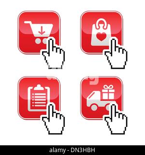 Shopping buttons set with cursor hand icon Stock Vector