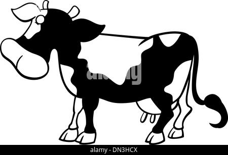 Black and White Cartoon Illustration of Milker Cow Farm Animal Stock ...