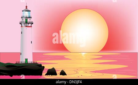 Lighthouse Sunset Stock Vector