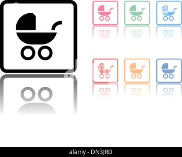 Baby carriage icon with a reflection underneath on white Stock Vector