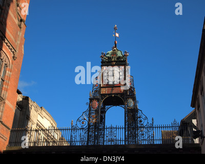 The famous Victorian Eastgate Clock, on the city walls, in the city of Chester, Cheshire, England Stock Photo