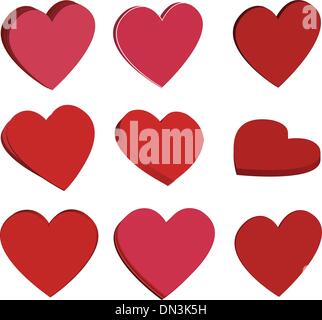 3d three dimensional red vector hearts for valentines day Stock Vector