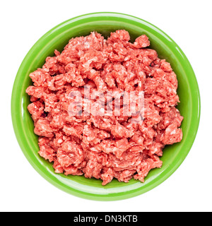 low cholesterol, grass fed, ground buffalo meat in ceramic bowl isolated on white Stock Photo