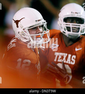 Oct 14, 2006; Austin, TX, USA; NCAA Football: UT quarterback Colt McCoy celebrates after a touchdown pass to Billy Pittman in the second half Saturday, October 14, 2006 at Darrell K. Royal-Texas Memorial Stadium at Joe Jamail Field in Austin, TX. UT quarterback Colt McCoy set a team record with six touchdown throws as Texas won the game, 63-31.  Mandatory Credit: Photo by Bahram Ma Stock Photo