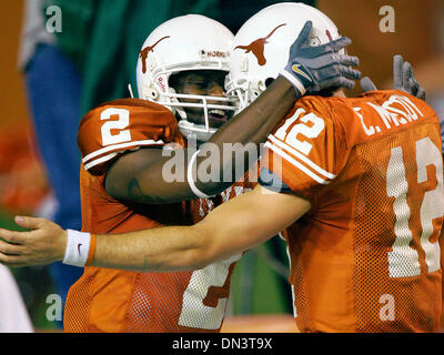 Oct 14, 2006; Austin, TX, USA; NCAA Football: Billy Pittman celebrates his 62-yard touchdown reception with quarterback Colt McCoy in the second half Saturday, October 14, 2006 at Darrell K. Royal-Texas Memorial Stadium at Joe Jamail Field in Austin, TX. UT quarterback Colt McCoy set a team record with six touchdown throws as Texas won the game, 63-31.   Mandatory Credit: Photo by  Stock Photo