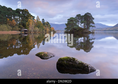 Otter Island near the southern shores of Derwent Water, Lake District, Cumbria, England. Autumn (November) 2013. Stock Photo