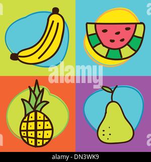 Delicious Fruits Pineapple With Banana And Watermelon Cartoon Vector Illustration Graphic Design