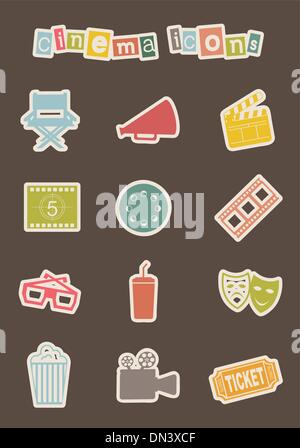 Movie stickers. Vintage cinema, entertainment and recreation with ...