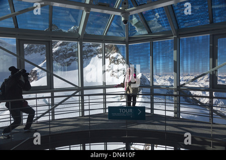 photographing the inside deck of the Sphinx Observatory, Jungfraujoch, Switzerland Stock Photo