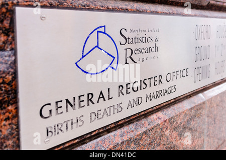 The General Register Office for Northern Ireland (GRONI) for registration of births, deaths and marriages Stock Photo