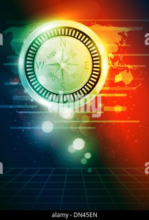 Abstract background with compass icon and world map Stock Vector Image ...