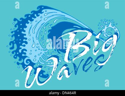 blue background big wave vector art Stock Vector