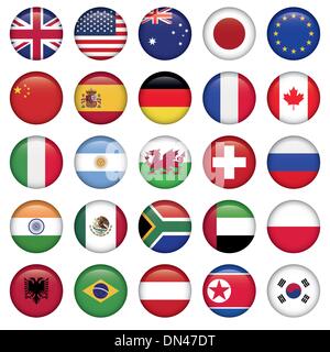 Set of Round Flags world top states Stock Vector