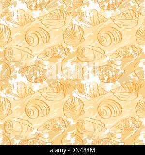 Seamless background, outline seashells Stock Vector