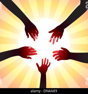 vector concept of friendly hands around sun Stock Vector