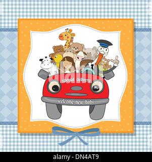 funny stork delivers a new little girl Stock Vector