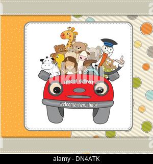 funny stork delivers a new little girl Stock Vector