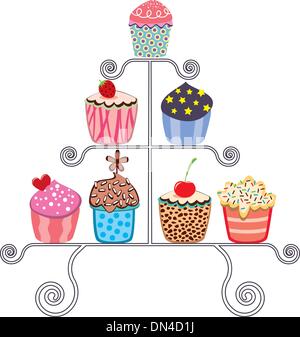 vector collection of various cupcakes on a stand Stock Vector
