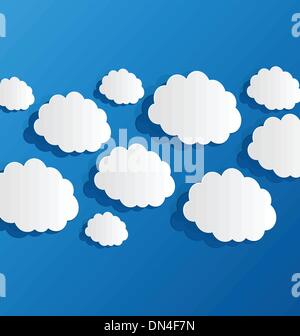 Set cut out clouds, blue paper Stock Vector