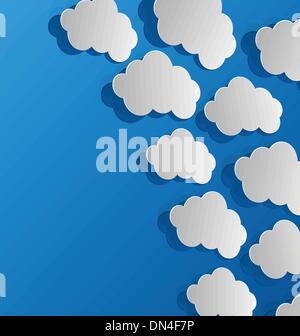 Set cut out clouds, blue paper Stock Vector