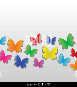 Set cut out colorful butterfly, grey paper Stock Vector