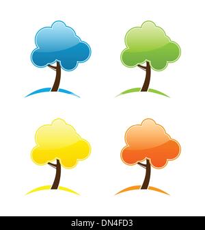 Four seasonal icons with tree Stock Vector